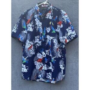 Silver Stone Modern Fit Men's Hawaiian Shirt Navy White Floral Pattern XXL